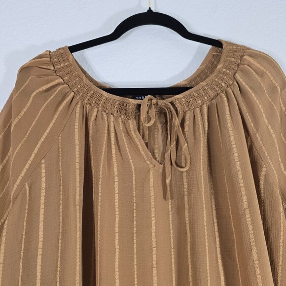 Torrid Sheer Peasant Blouse Top Women Size 3XL Brown Stripes Tie Boho Hippie - Picture 2 of 11